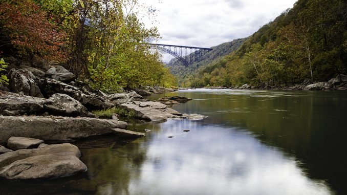 New River Gorge Bridge Image Showing Side View of Northern Virginia River Side